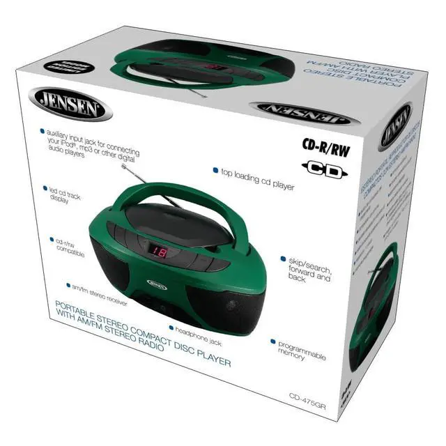Alt view image 6 of 7 - ® CD-475 Classic Boom Box Portable CD Player - Home Audio Radio AM-FM, Stereo Speakers Aux Line-in, Headphone Jack - Green - Limited Edition Color