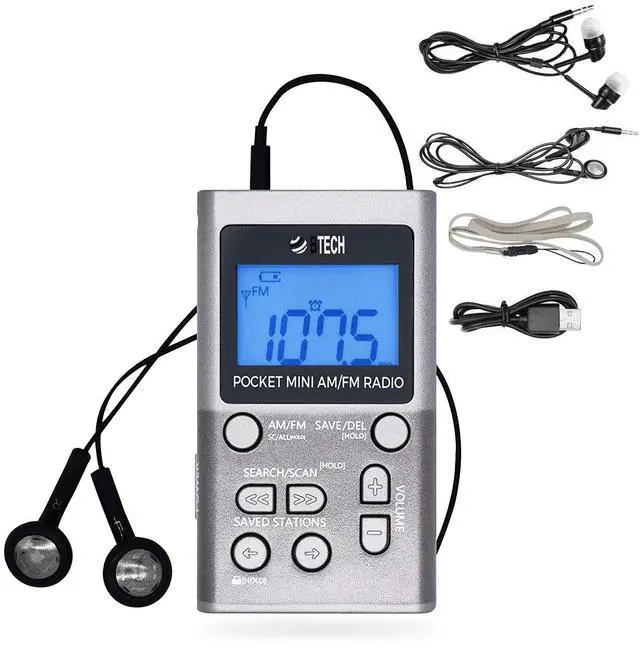 Main image of MPR-AF1 AM FM Personal Radio with Two Types of Stereo Headphones, Clock, Great Reception and Long Battery Life, Mini Pocket Walkman Radio with Headphones (Silver)