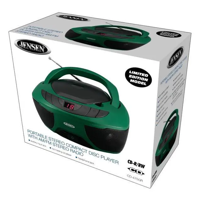 Alt view image 7 of 7 - ® CD-475 Classic Boom Box Portable CD Player - Home Audio Radio AM-FM, Stereo Speakers Aux Line-in, Headphone Jack - Green - Limited Edition Color