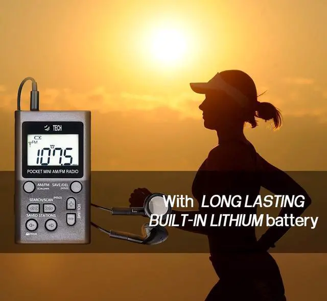 Alt view image 3 of 6 - MPR-AF1 AM FM Personal Radio with Two Types of Stereo Headphones, Clock, Great Reception and Long Battery Life, Mini Pocket Walkman Radio with Headphones (Silver)