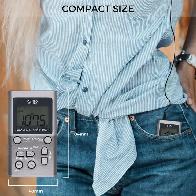 Alt view image 2 of 6 - MPR-AF1 AM FM Personal Radio with Two Types of Stereo Headphones, Clock, Great Reception and Long Battery Life, Mini Pocket Walkman Radio with Headphones (Silver)
