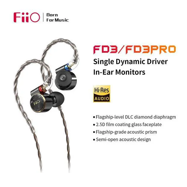 Alt view image 3 of 7 - FD3 Earphones in-Ear Earbuds High Resolution 1DD Bass Heavy MMCX Connector (Black)