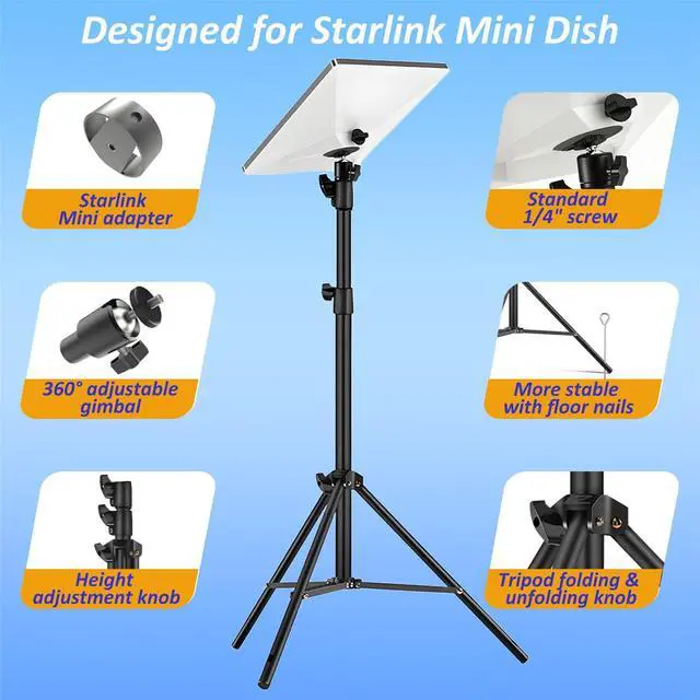 Alt view image 2 of 7 - Starlink Mini Tripod Mount with 360° Gimbal | All-Terrain Dish Stand Kit, For RV, Camping, Hiking, Job Sites