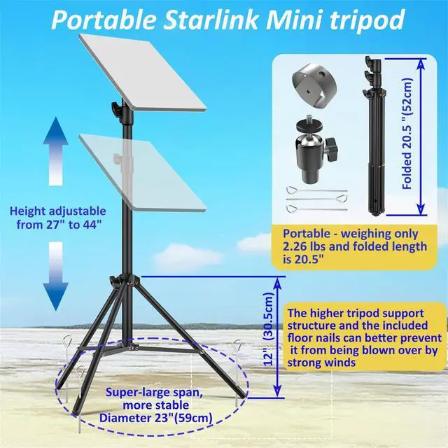 Alt view image 4 of 7 - Starlink Mini Tripod Mount with 360° Gimbal | All-Terrain Dish Stand Kit, For RV, Camping, Hiking, Job Sites
