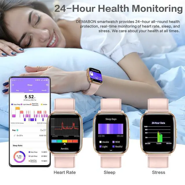 Alt view image 2 of 7 - Pink Smart Watch for Women, 1.75" AMOLED & Da GPT AI | Bluetooth Calls, 24/7 Heart Rate, Spo2 & Sleep Tracking. Ip68 Waterproof. Works with IOS/Android Via Da Fit App