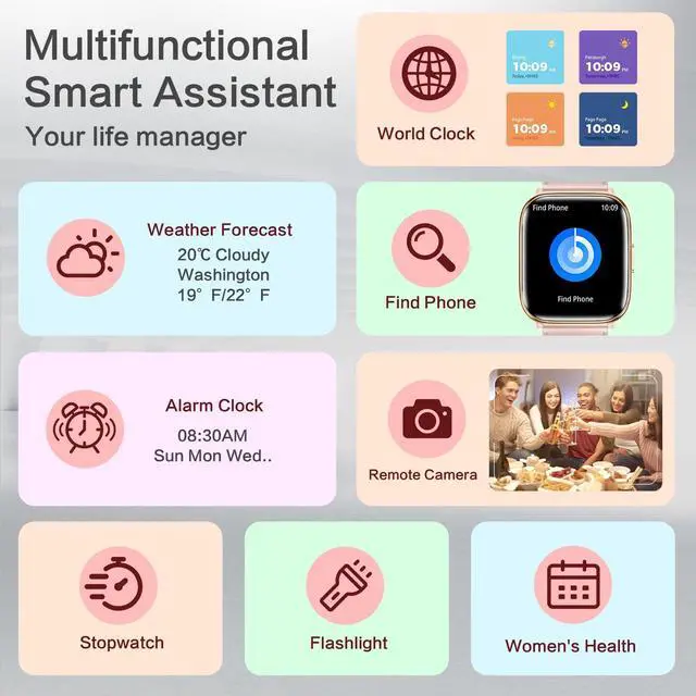 Alt view image 7 of 7 - Pink Smart Watch for Women, 1.75" AMOLED & Da GPT AI | Bluetooth Calls, 24/7 Heart Rate, Spo2 & Sleep Tracking. Ip68 Waterproof. Works with IOS/Android Via Da Fit App