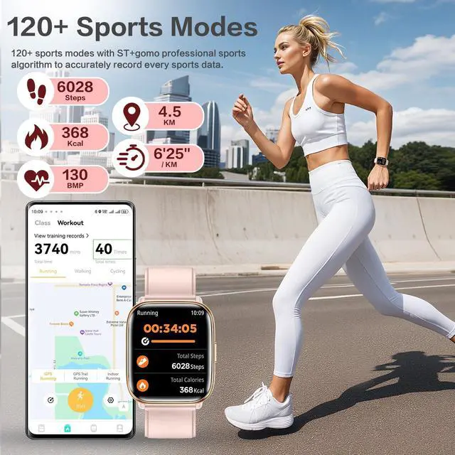 Alt view image 6 of 7 - Pink Smart Watch for Women, 1.75" AMOLED & Da GPT AI | Bluetooth Calls, 24/7 Heart Rate, Spo2 & Sleep Tracking. Ip68 Waterproof. Works with IOS/Android Via Da Fit App