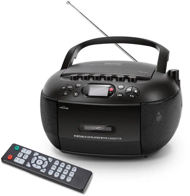 Main image of Portable CD and Cassette Player Combo with Bluetooth, FM Radio, Remote Control, USB/AUX, Tape Recording, AC or D Battery Powered, LCD Display Ideal for Home, Seniors, Kids