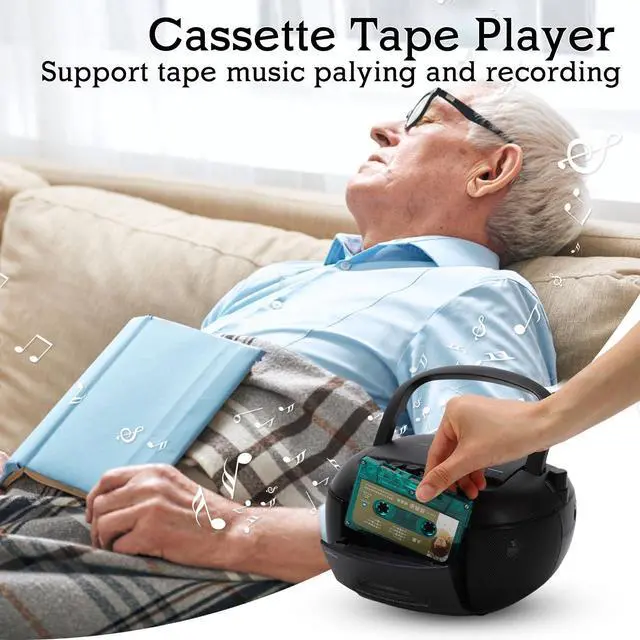 Alt view image 3 of 7 - Portable CD and Cassette Player Combo with Bluetooth, FM Radio, Remote Control, USB/AUX, Tape Recording, AC or D Battery Powered, LCD Display Ideal for Home, Seniors, Kids