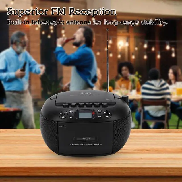 Alt view image 5 of 7 - Portable CD and Cassette Player Combo with Bluetooth, FM Radio, Remote Control, USB/AUX, Tape Recording, AC or D Battery Powered, LCD Display Ideal for Home, Seniors, Kids