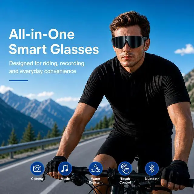 Alt view image 5 of 7 - AI Smart Glasses with Camera, 4K Photo Capture & HD Video Recording, Sport 8MP POV Camera Glasses for Cycling, 6-Axis EIS Stabilization, AI Voice Assistant, Translation, Men Women
