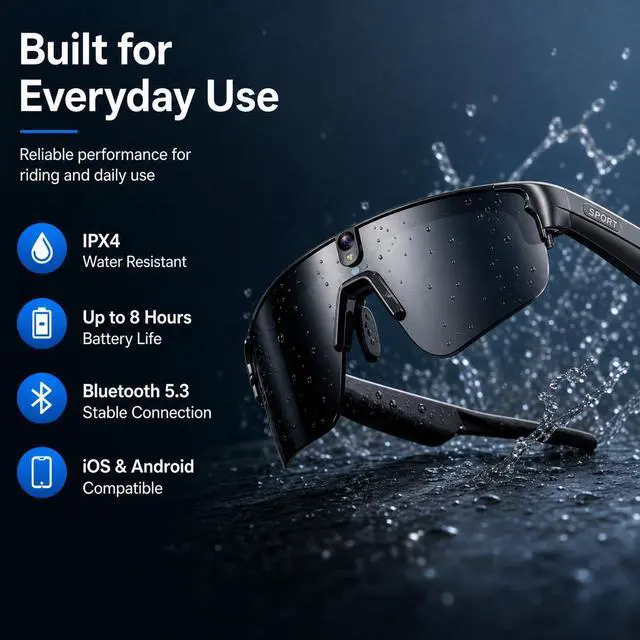 Alt view image 7 of 7 - AI Smart Glasses with Camera, 4K Photo Capture & HD Video Recording, Sport 8MP POV Camera Glasses for Cycling, 6-Axis EIS Stabilization, AI Voice Assistant, Translation, Men Women