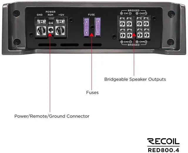 Alt view image 4 of 6 - RED800.4 Class D 4-Channel Car Amplifier Max 1600W MOSFET Power | Low Pass Filter Subsonic Filter for Full Range Speakers and Subwoofers
