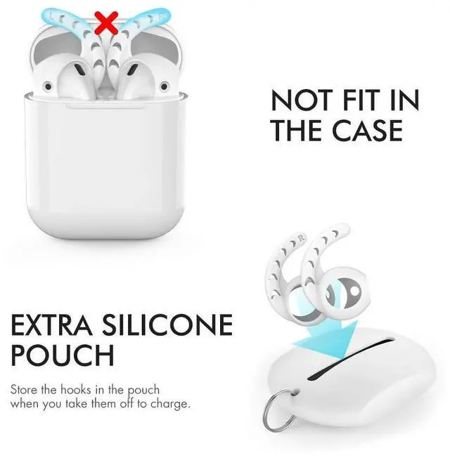 Alt view image 2 of 6 - 3 Pairs AirPods Ear Hooks Cover Silicone EarPods Tips Accessories | Added Storage Pouch, Anti Slip, Secure Fit, Comfortable Silicone Ear Tips Compatible with Apple AirPods Headphones, White