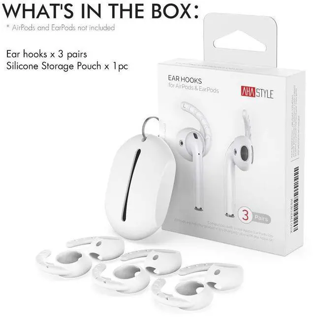 Alt view image 6 of 6 - 3 Pairs AirPods Ear Hooks Cover Silicone EarPods Tips Accessories | Added Storage Pouch, Anti Slip, Secure Fit, Comfortable Silicone Ear Tips Compatible with Apple AirPods Headphones, White