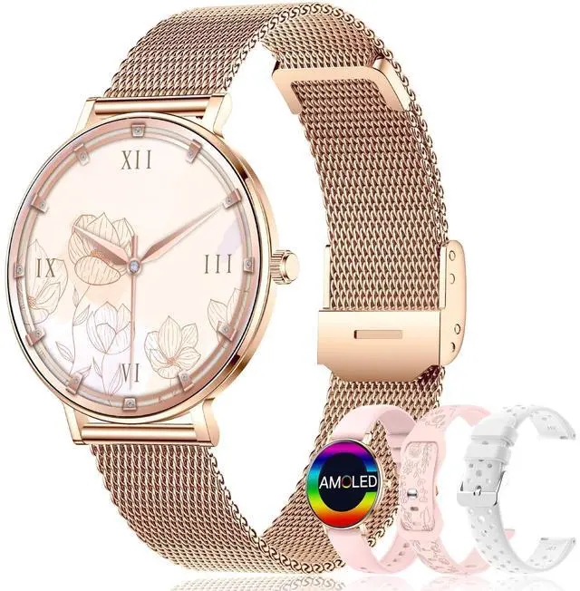Main image of Smart Watches for Women,1.32'' AMOLED Ultra-Thin Smart Watch with Bluetooth Make/Answer Call,Heart Rate/SpO2/Sleep Tracker,120+ Sport Modes IP68 Fitness Watch Android/iOS Compatible,4 Straps,Rose Gold