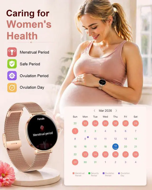 Alt view image 6 of 7 - Smart Watches for Women,1.32'' AMOLED Ultra-Thin Smart Watch with Bluetooth Make/Answer Call,Heart Rate/SpO2/Sleep Tracker,120+ Sport Modes IP68 Fitness Watch Android/iOS Compatible,4 Straps,Rose Gold