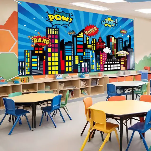 Alt view image 3 of 6 - Large Super Theme Hero Party Backdrop Decoration 10x6ft One-piece Inspirational Decor for Classroom Back to School Wall Mural Hero Theme Backdrop Motivational Bulletin Board Photo Booth Props Supplies