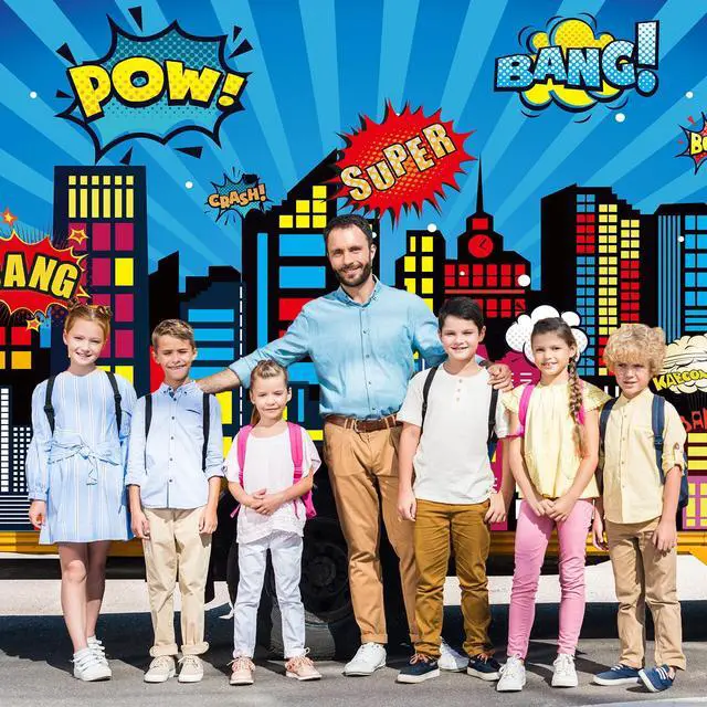Alt view image 4 of 6 - Large Super Theme Hero Party Backdrop Decoration 10x6ft One-piece Inspirational Decor for Classroom Back to School Wall Mural Hero Theme Backdrop Motivational Bulletin Board Photo Booth Props Supplies