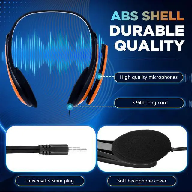 Alt view image 3 of 7 - 30 Pack Bulk Classroom Headphones with Microphone Students Wired School Class Set Headphones for School Library Computer Office Adults 3.5 Jack Universal Plug (Red Blue)