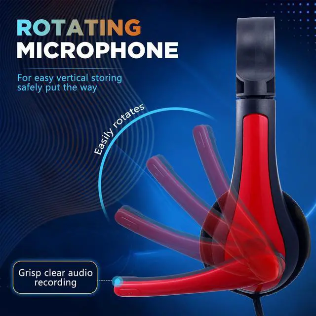 Alt view image 4 of 7 - 30 Pack Bulk Classroom Headphones with Microphone Students Wired School Class Set Headphones for School Library Computer Office Adults 3.5 Jack Universal Plug (Red Blue)