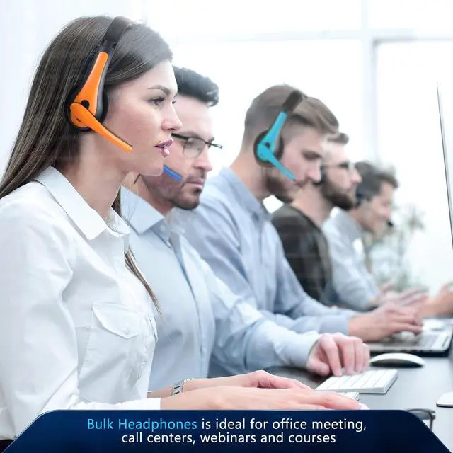 Alt view image 7 of 7 - 30 Pack Bulk Classroom Headphones with Microphone Students Wired School Class Set Headphones for School Library Computer Office Adults 3.5 Jack Universal Plug (Red Blue)