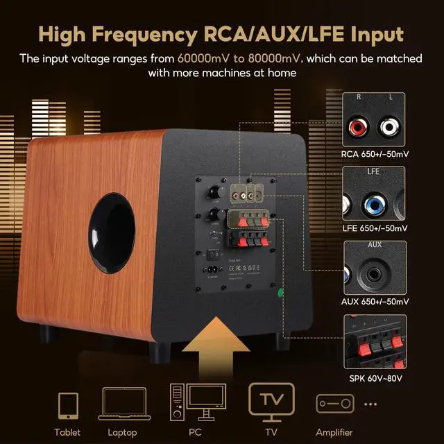 Alt view image 3 of 7 - 800X 8 Inch Powered Subwoofer 150W, HD Audio Active Speaker | 24bit/48KHz Deep Bass Speake with RCA/AUX/LFE Inputs forTPA3116 TPA3255 Integrated Amplifier Home Theater, Gaming, Music