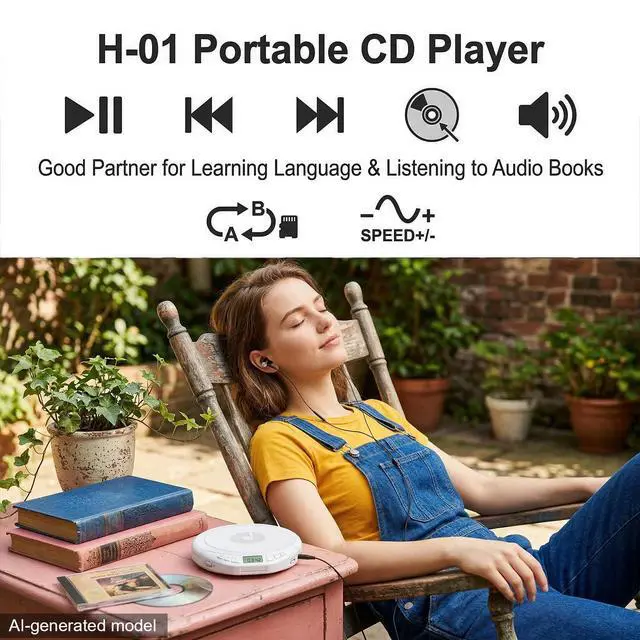 Alt view image 2 of 7 - H-01 Portable CD Player with Earphones,Personal CD Discman Player for Home Car with Anti-Skip Shockproof Protection, Small CD Player with LCD Display for Music Lovers