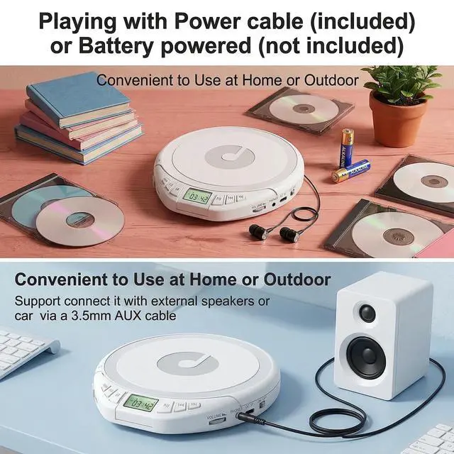 Alt view image 3 of 7 - H-01 Portable CD Player with Earphones,Personal CD Discman Player for Home Car with Anti-Skip Shockproof Protection, Small CD Player with LCD Display for Music Lovers