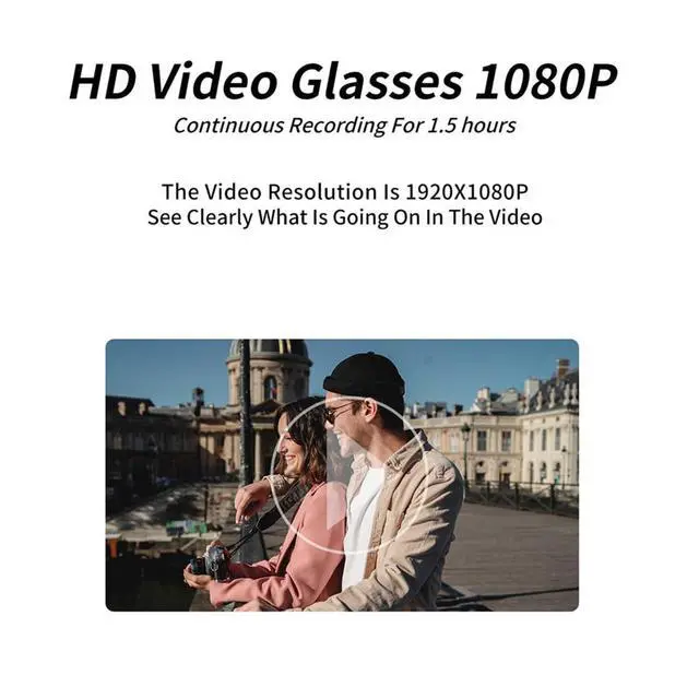Alt view image 7 of 7 - Camera Glasses Smart Video Glasses with Camera Wearable Sports Eye Glasses Outdoor Recording Motorcycle Riding Hiking Built-in 32G Memory