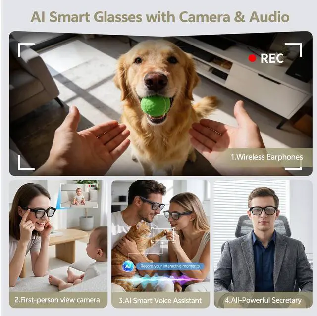 Alt view image 2 of 7 - AI Smart Glasses with 13MP Camera, Bluetooth Audio, Voice Control and Real-Time Translation, Open-Ear Smart Eyewear for Travel, Work and Daily Use