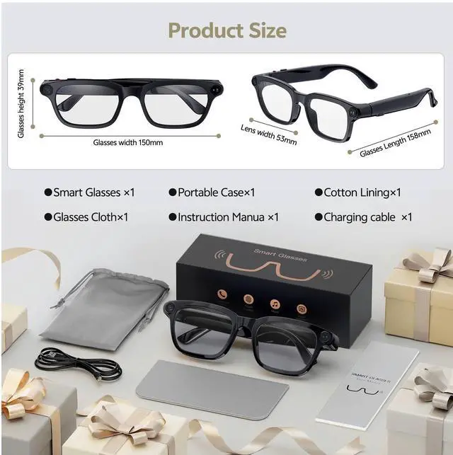 Alt view image 7 of 7 - AI Smart Glasses with 13MP Camera, Bluetooth Audio, Voice Control and Real-Time Translation, Open-Ear Smart Eyewear for Travel, Work and Daily Use