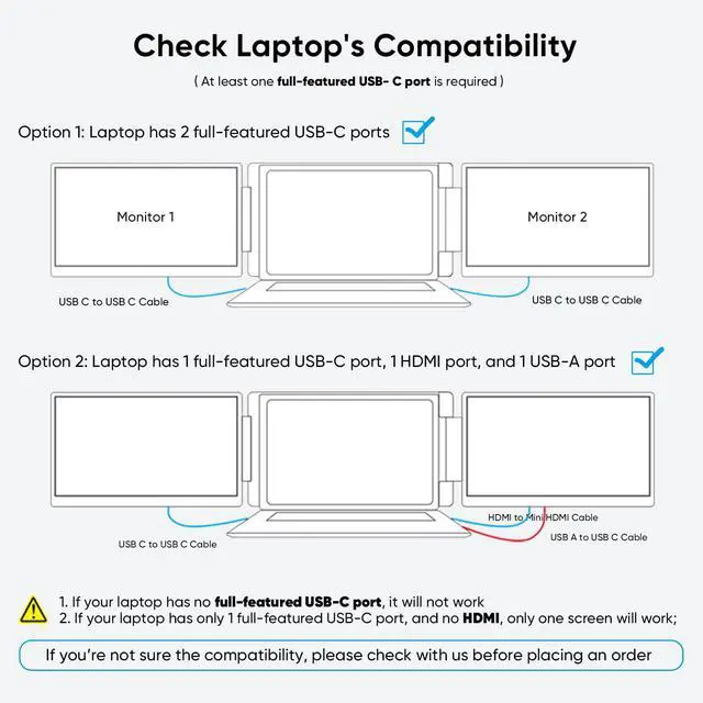 Alt view image 2 of 7 - Laptop Screen Extender Monitor Portable, 1200P Triple Extended Monitor | Plug & Play, 16:10, for 12~16.2" Laptops, Not Compatible M1 M2 M3
