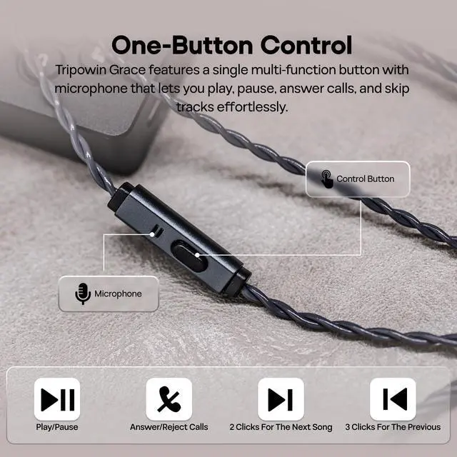 Alt view image 4 of 7 - Tripowin Grace Silver-Plated OFC in Ear Earphone Cable w/Mic | 1.25m Length, 3.5mm Audio Plug for Audiophile Replacement Cable, 2Pin