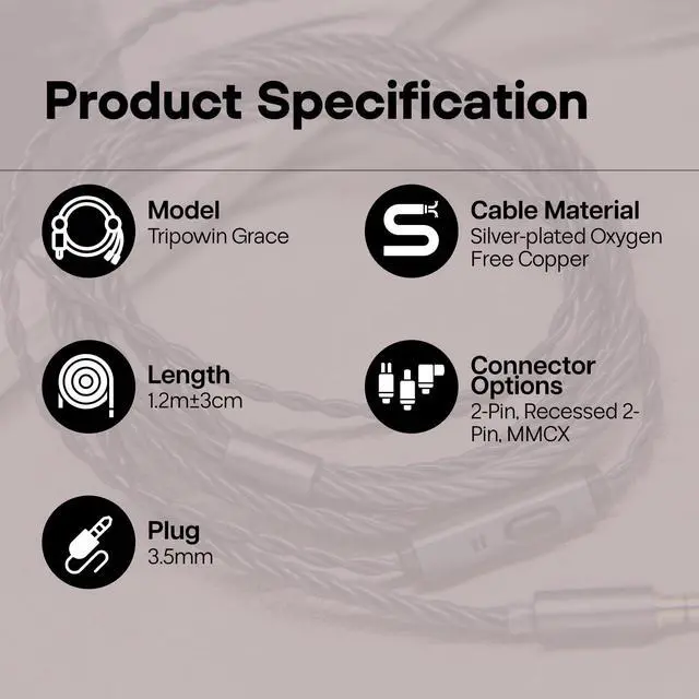 Alt view image 6 of 7 - Tripowin Grace Silver-Plated OFC in Ear Earphone Cable w/Mic | 1.25m Length, 3.5mm Audio Plug for Audiophile Replacement Cable, 2Pin