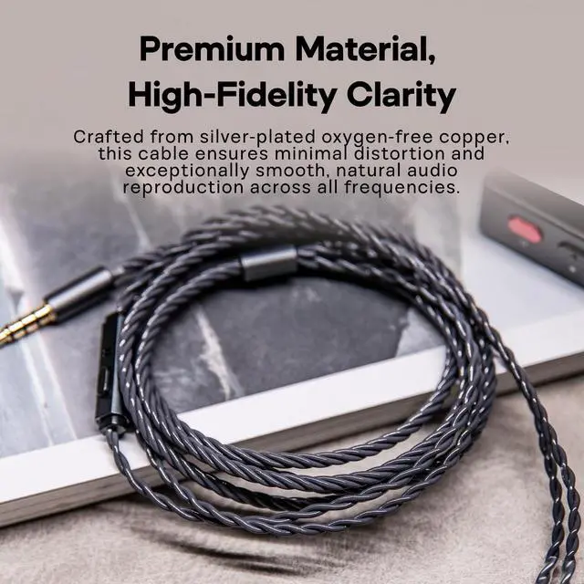 Alt view image 3 of 7 - Tripowin Grace Silver-Plated OFC in Ear Earphone Cable w/Mic | 1.25m Length, 3.5mm Audio Plug for Audiophile Replacement Cable, 2Pin