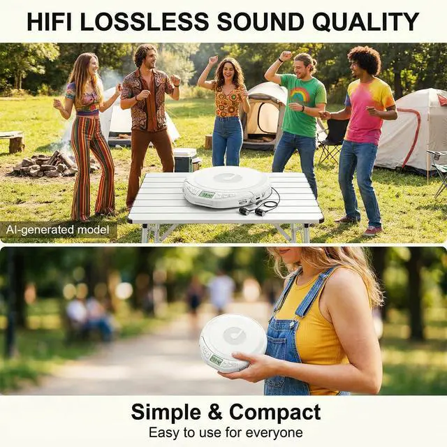Alt view image 6 of 7 - H-01 Portable CD Player with Earphones,Personal CD Discman Player for Home Car with Anti-Skip Shockproof Protection, Small CD Player with LCD Display for Music Lovers