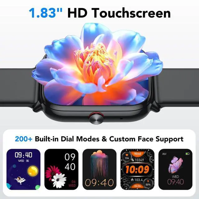 Alt view image 3 of 6 - Smart Watch for Men Women (Answer/Make Calls),1.83" HD Touchscreen Fitness Tracker, 480Hrs Playtime,112+ Sports Modes,Fitness &Tracker,Health,Sleep,Fitness Watch for Android/iOS,IP68 Waterproof,Black