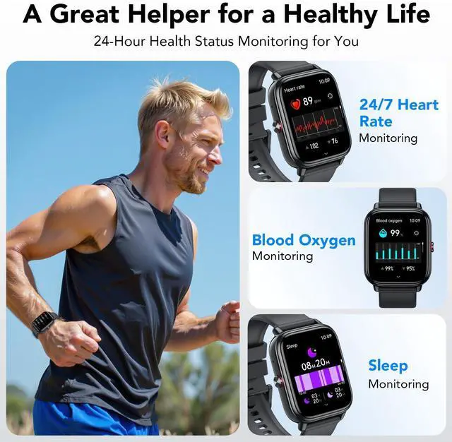 Alt view image 4 of 6 - Smart Watch for Men Women (Answer/Make Calls),1.83" HD Touchscreen Fitness Tracker, 480Hrs Playtime,112+ Sports Modes,Fitness &Tracker,Health,Sleep,Fitness Watch for Android/iOS,IP68 Waterproof,Black