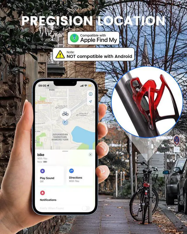 Alt view image 2 of 7 - Bike Tracker Compatible with Apple Find My, Rechargeable Anti-Theft | GPS Tracker for Bikes, 8-Month Power Life Bicycle Finder Location Accessories Hidden Under Bottle Holder (iOS Only)