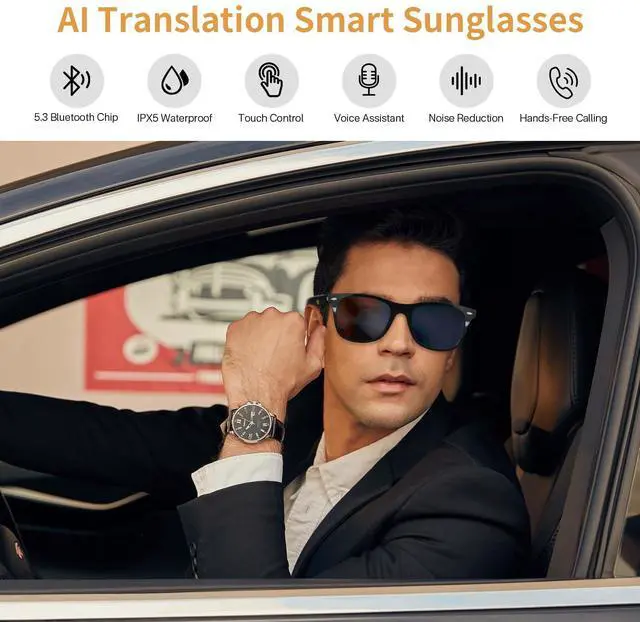 Alt view image 2 of 7 - AI Smart Glasses for Men Women - UV Protection Smart Sunglasses | Real-Time Translation Bluetooth Glasses with 169 Languages, Open-Ear Design, Hands-Free Calls Touch Control Travel Business