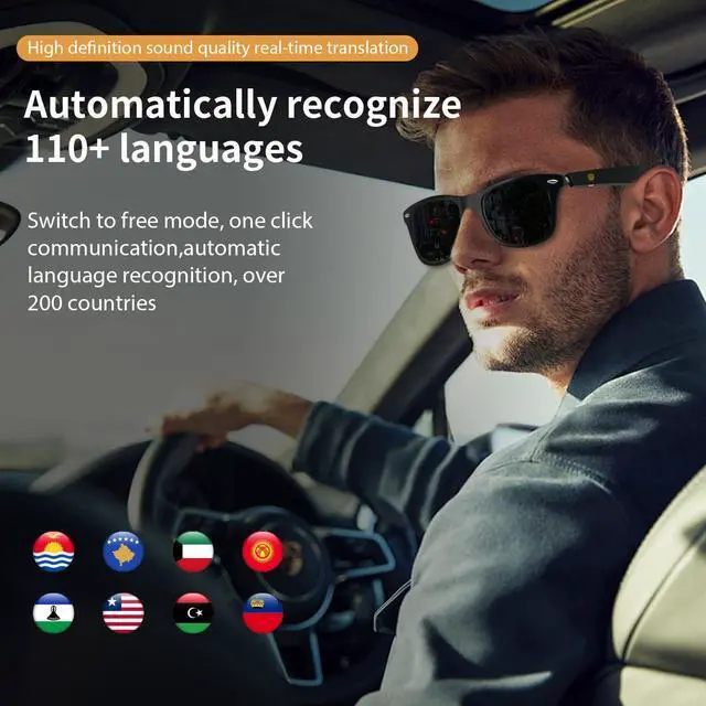 Alt view image 3 of 7 - AI Smart Glasses for Men Women - UV Protection Smart Sunglasses | Real-Time Translation Bluetooth Glasses with 169 Languages, Open-Ear Design, Hands-Free Calls Touch Control Travel Business