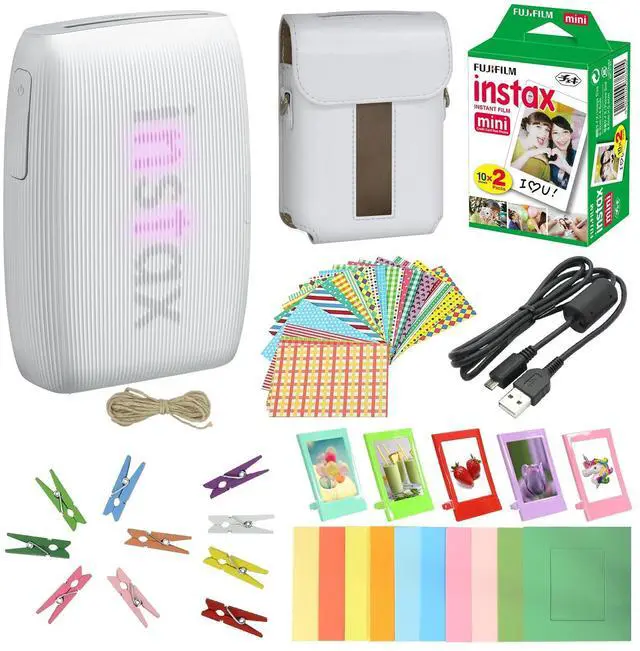 Main image of Bundle with Compatible Fuji Mini Link 3 Smartphone Printer Clay White + Fuji Film Value Pack 20 Sheets Accessories Bundle with Album + 5 Plastic Desk Frames + Paper & Sticker Frames (Clay White)
