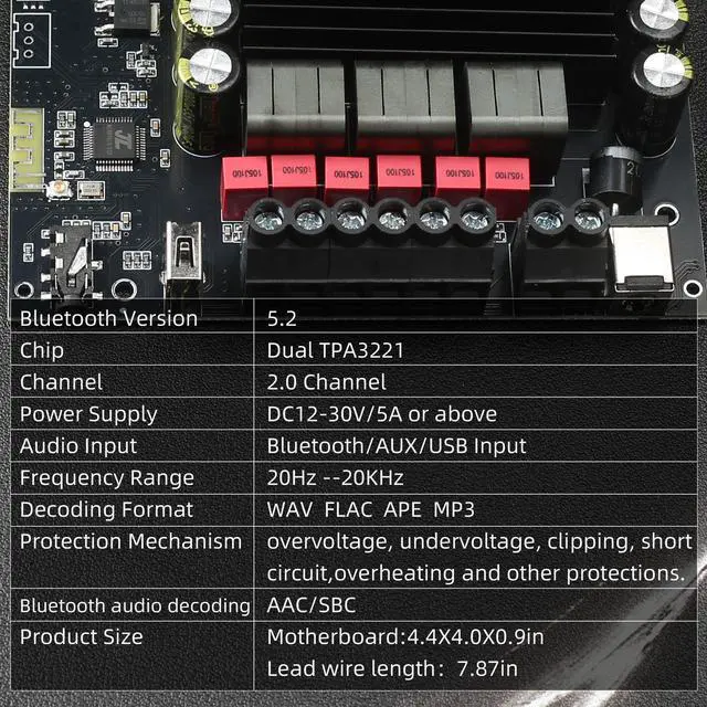 Alt view image 5 of 6 - 100W+100W+200W Power Amplifier Board, TPA3221 Chip with BluetoothAUX and USB Inputs, 2.1 Channel Audio Power Amplifier (S200HS-W)