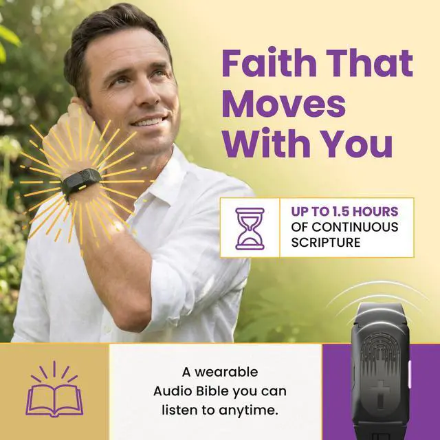 Alt view image 2 of 7 - Audio Bible Watch with 300+ KJV Verses, WWJD Wearable Scripture Speaker Bracelet, Rechargeable Christian Bible Wristband, Faith Based Gift for Men & Women, Black