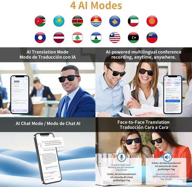 Alt view image 4 of 7 - AI Smart Glasses for Men Women - UV Protection Smart Sunglasses | Real-Time Translation Bluetooth Glasses with 169 Languages, Open-Ear Design, Hands-Free Calls Touch Control Travel Business