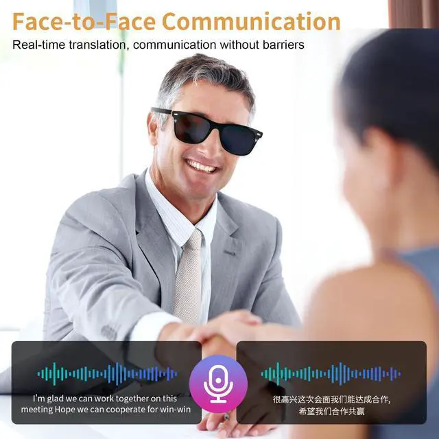Alt view image 5 of 7 - AI Smart Glasses for Men Women - UV Protection Smart Sunglasses | Real-Time Translation Bluetooth Glasses with 169 Languages, Open-Ear Design, Hands-Free Calls Touch Control Travel Business