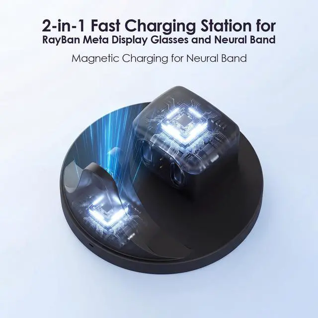 Alt view image 2 of 7 - 2-in-1 Charging Dock Compatible with Ray Ban Meta Display Smart Glasses & Neural Band, Magnetic Fast Charger for RayBan Meta Display Glasses Accessories
