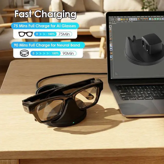 Alt view image 5 of 7 - 2-in-1 Charging Dock Compatible with Ray Ban Meta Display Smart Glasses & Neural Band, Magnetic Fast Charger for RayBan Meta Display Glasses Accessories