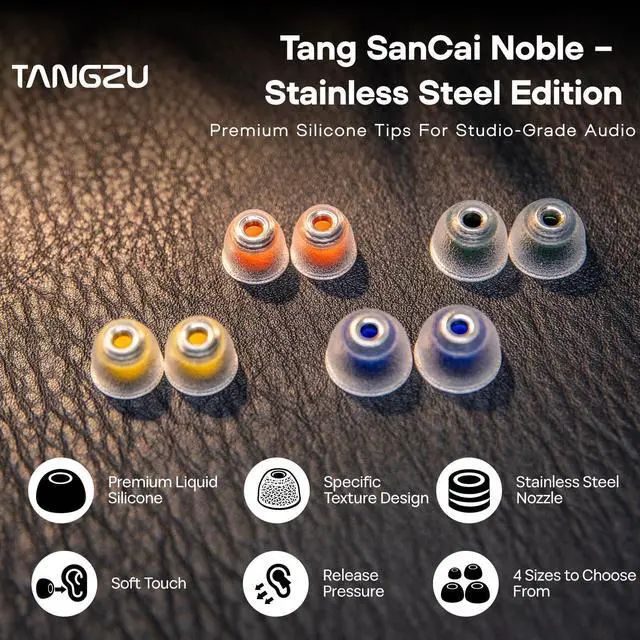 Alt view image 2 of 7 - Tangzu Tang Sancai Noble Earbud Tips,Stainless Steel IEM Ear Plugs | Replaceable Liquid Silicone Eartips,4 Pairs for in Ear Earphones, XS/S/M/L- Each Size